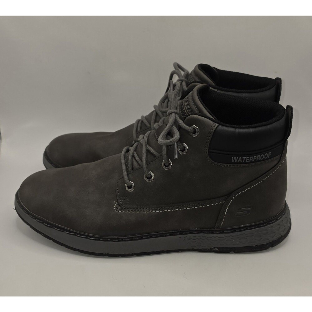 Skechers Garlan Deno Relaxed Fit Waterproof Boots Charcoal Grey Mens Size 11